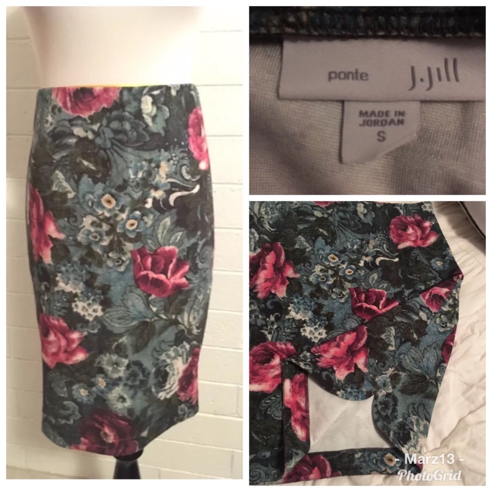 💚 J. JILL Skirt Floral Ponte Skirt Small